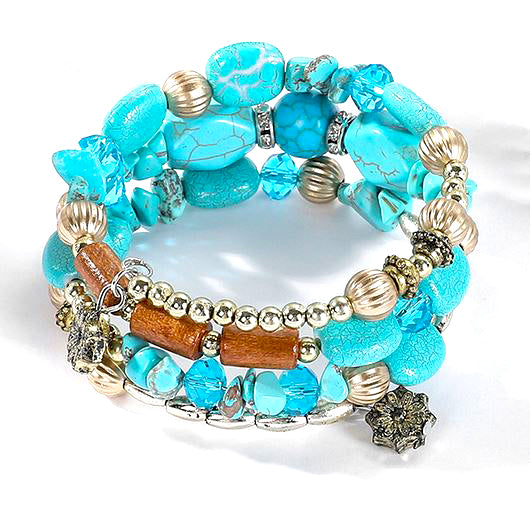 Long turquoise seed bead stretch wrap bracelet, turquoise bracelet, western jewelry