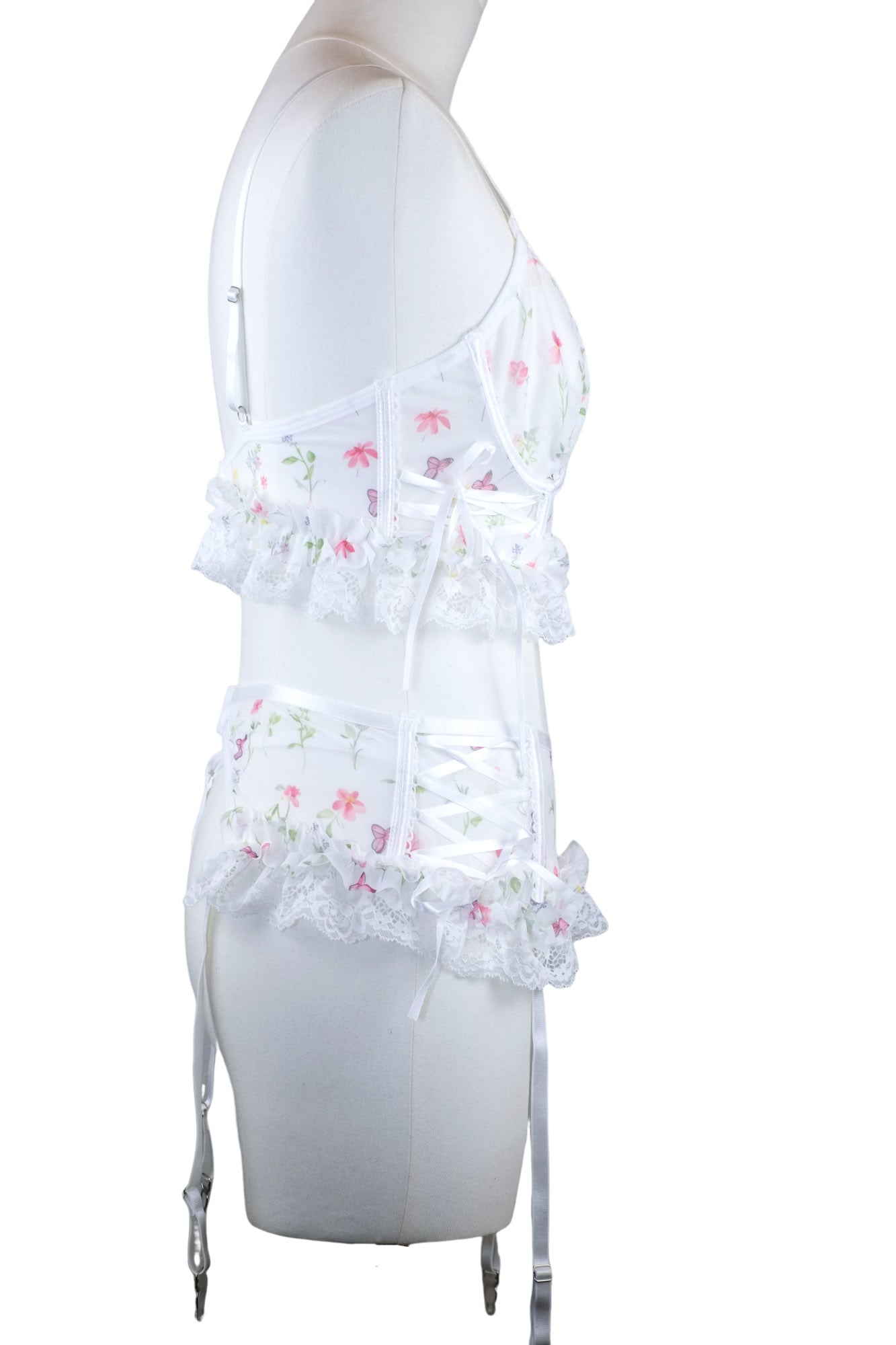 Enchanted Meadow Floral Lace Bustier Set with Thong
