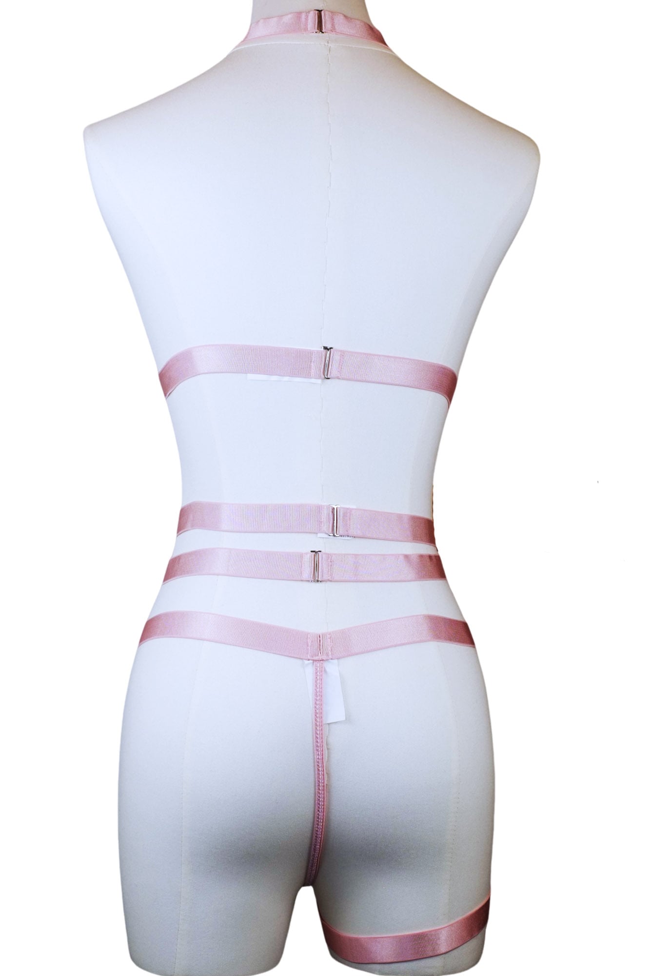 Pink Rosy Rapture Heart‑Chain Lingerie Harness Garter Set + Thong