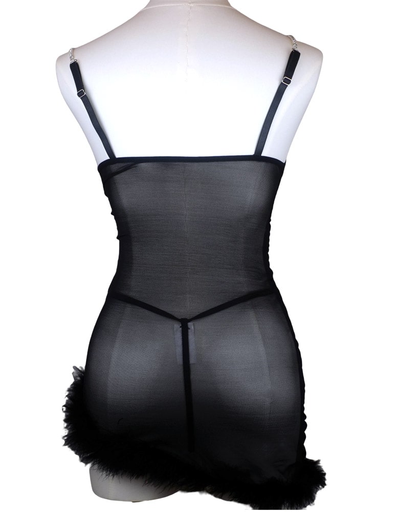 Midnight Mirage Asymmetrical Mesh Dress with Thong