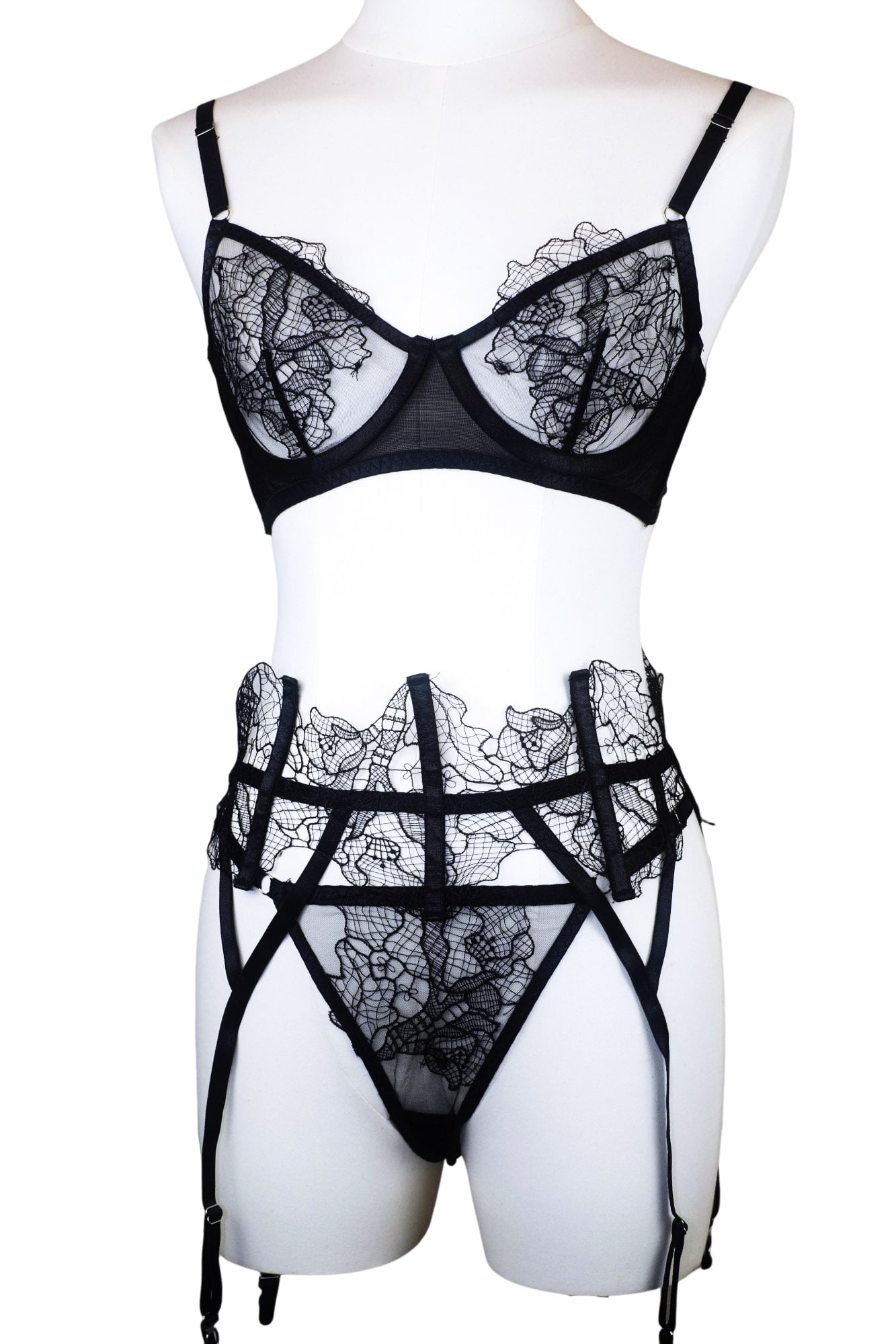 Midnight Lace Serenade Garter Set with Thong & Legging-Ready Details