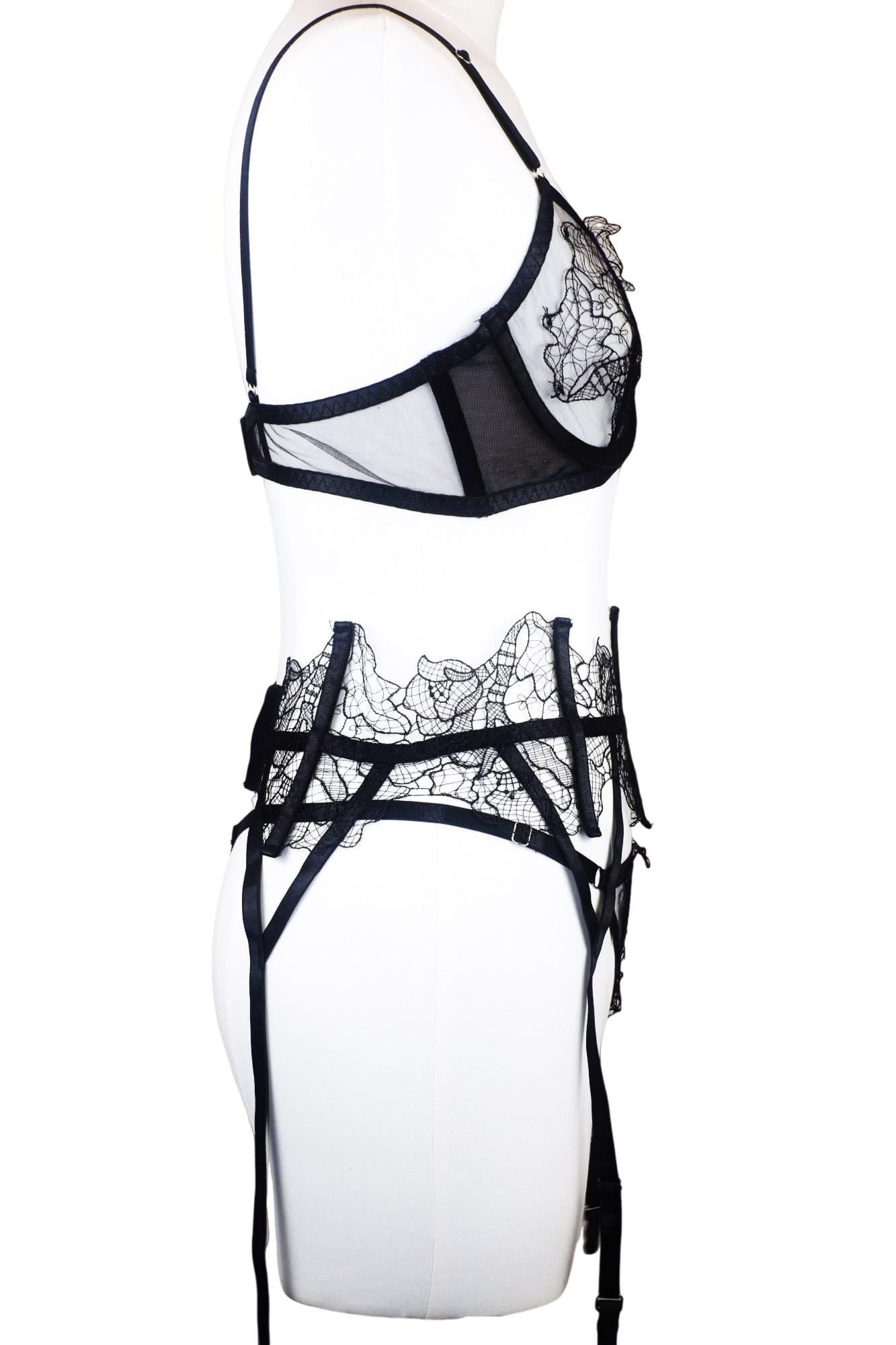 Midnight Lace Serenade Garter Set with Thong & Legging-Ready Details
