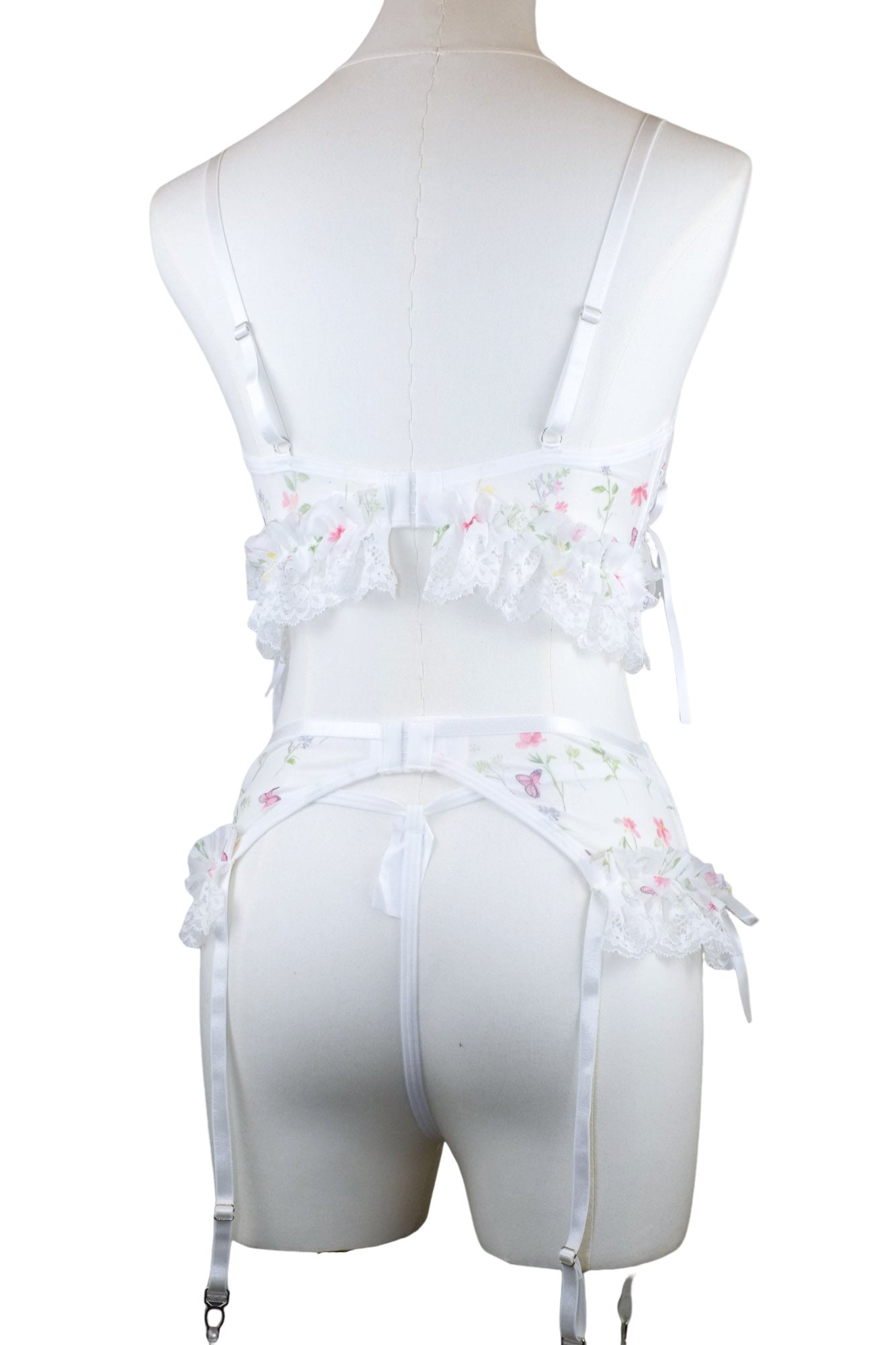 Enchanted Meadow Floral Lace Bustier Set with Thong