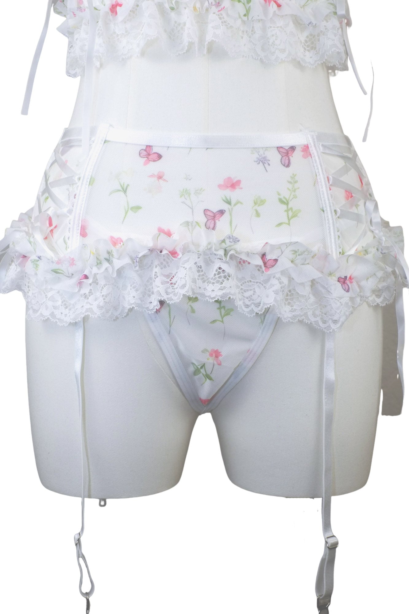 Enchanted Meadow Floral Lace Bustier Set with Thong