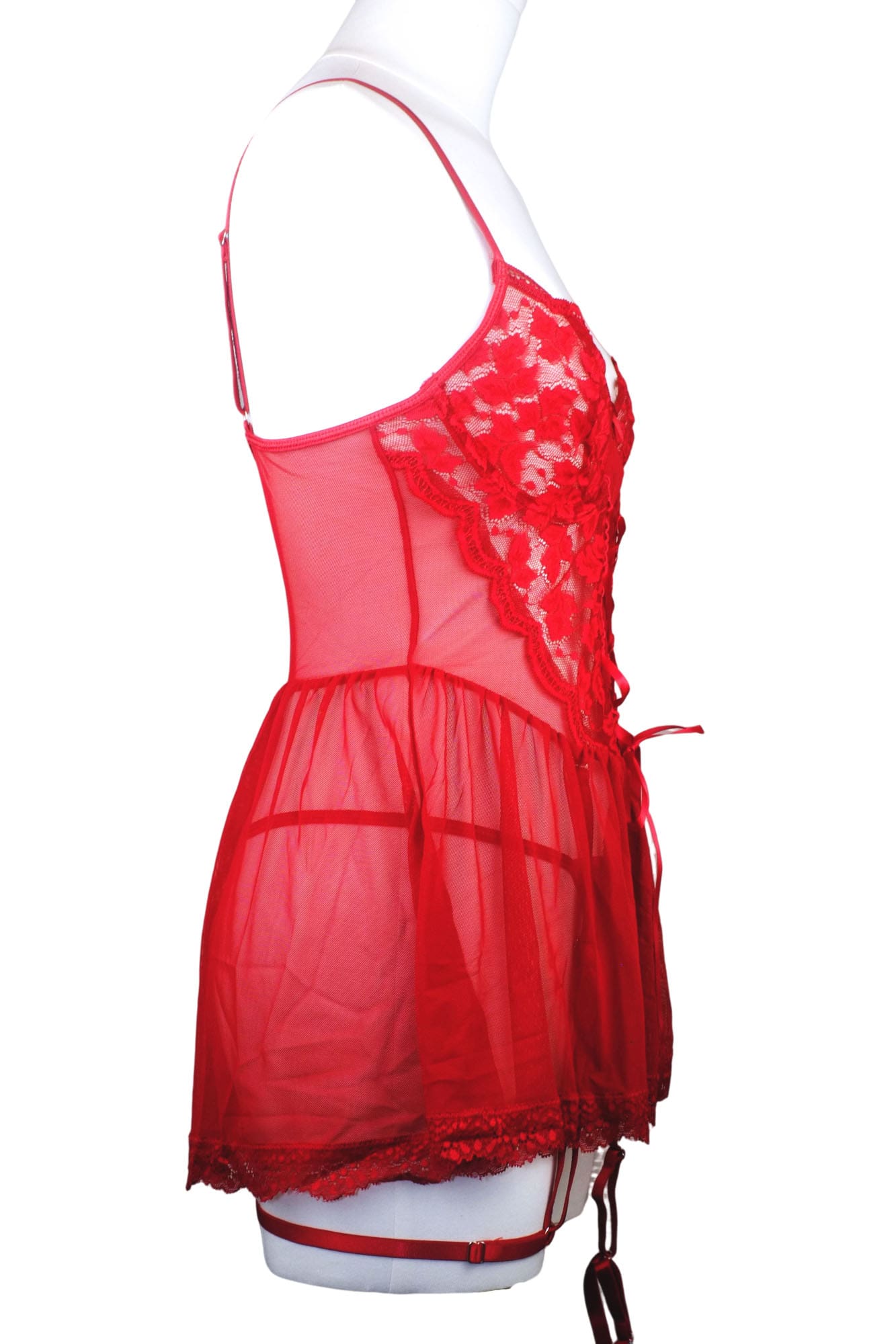 Scarlet Siren Lace Babydoll Set with Thong & Garter Straps