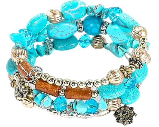 Long turquoise seed bead stretch wrap bracelet, turquoise bracelet, western jewelry