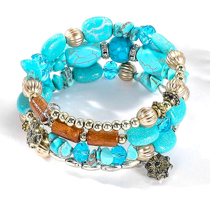 Long turquoise seed bead stretch wrap bracelet, turquoise bracelet, western jewelry