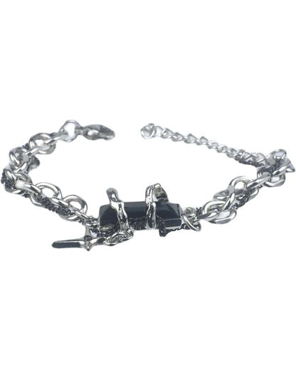Edgy Black Stone Silver Chain Bracelet – Bold Style Redefined