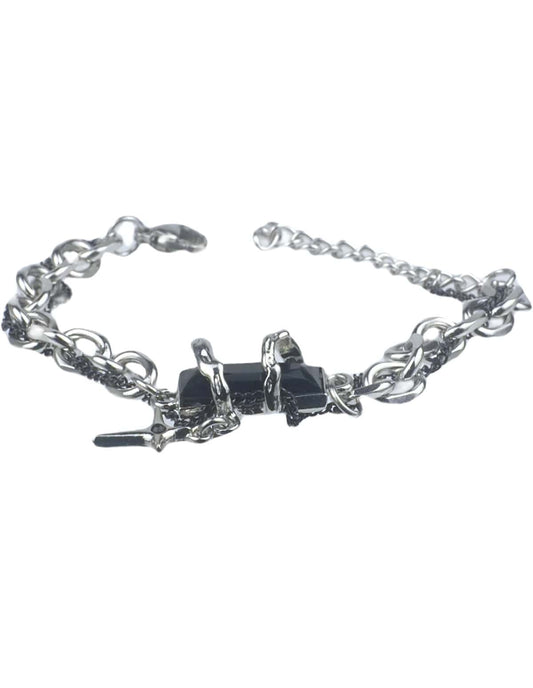 Edgy Black Stone Silver Chain Bracelet – Bold Style Redefined