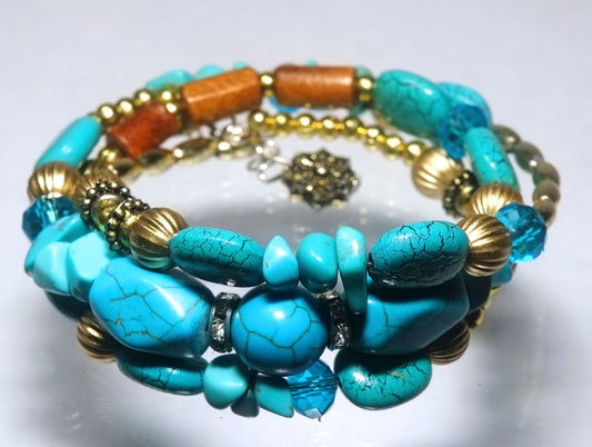 Long turquoise seed bead stretch wrap bracelet, turquoise bracelet, western jewelry