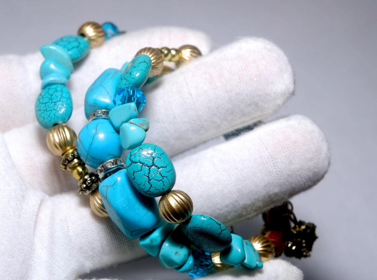Long turquoise seed bead stretch wrap bracelet, turquoise bracelet, western jewelry