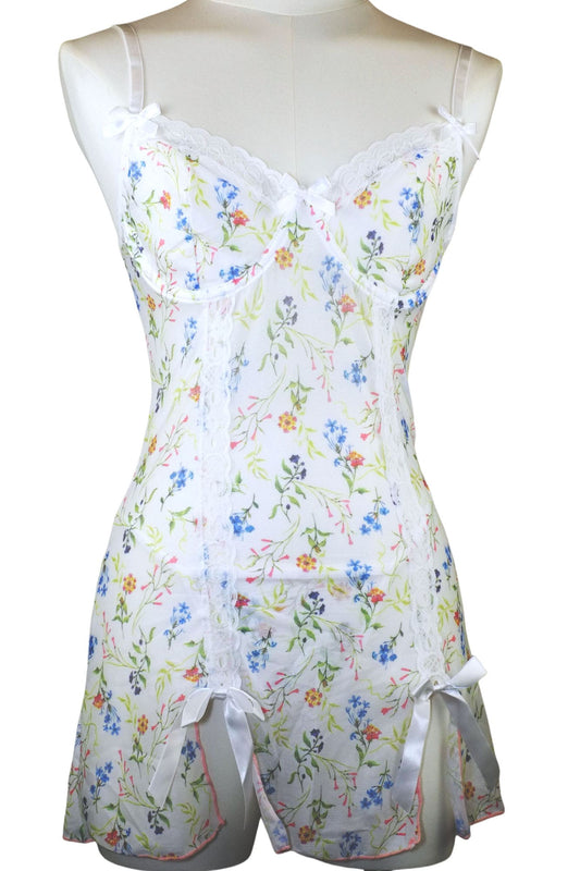 Wildflower Whisper Floral Mesh Babydoll + Thong Set