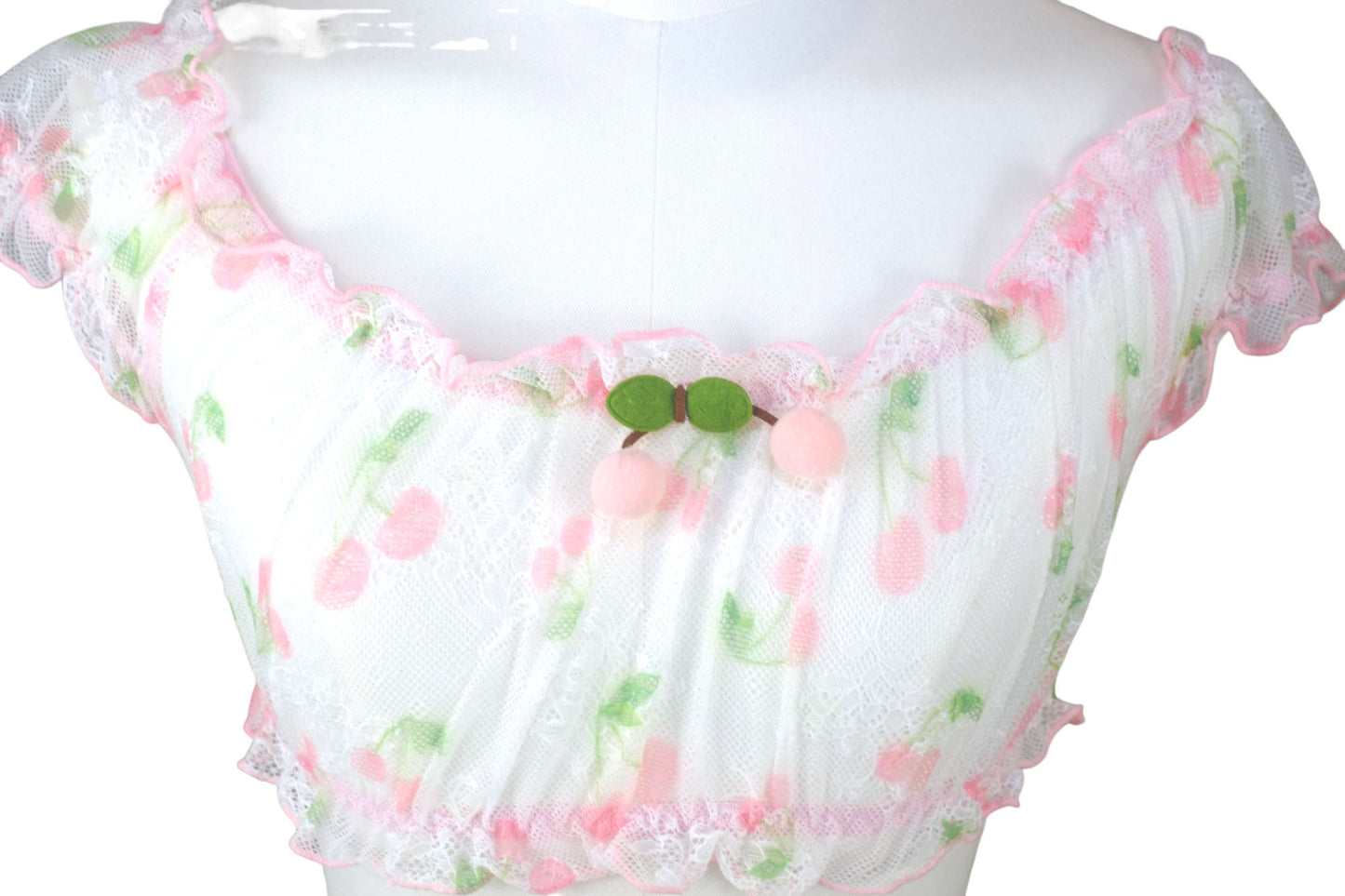 Cherry Pop Off-Shoulder Mesh Babydoll + Thong Set