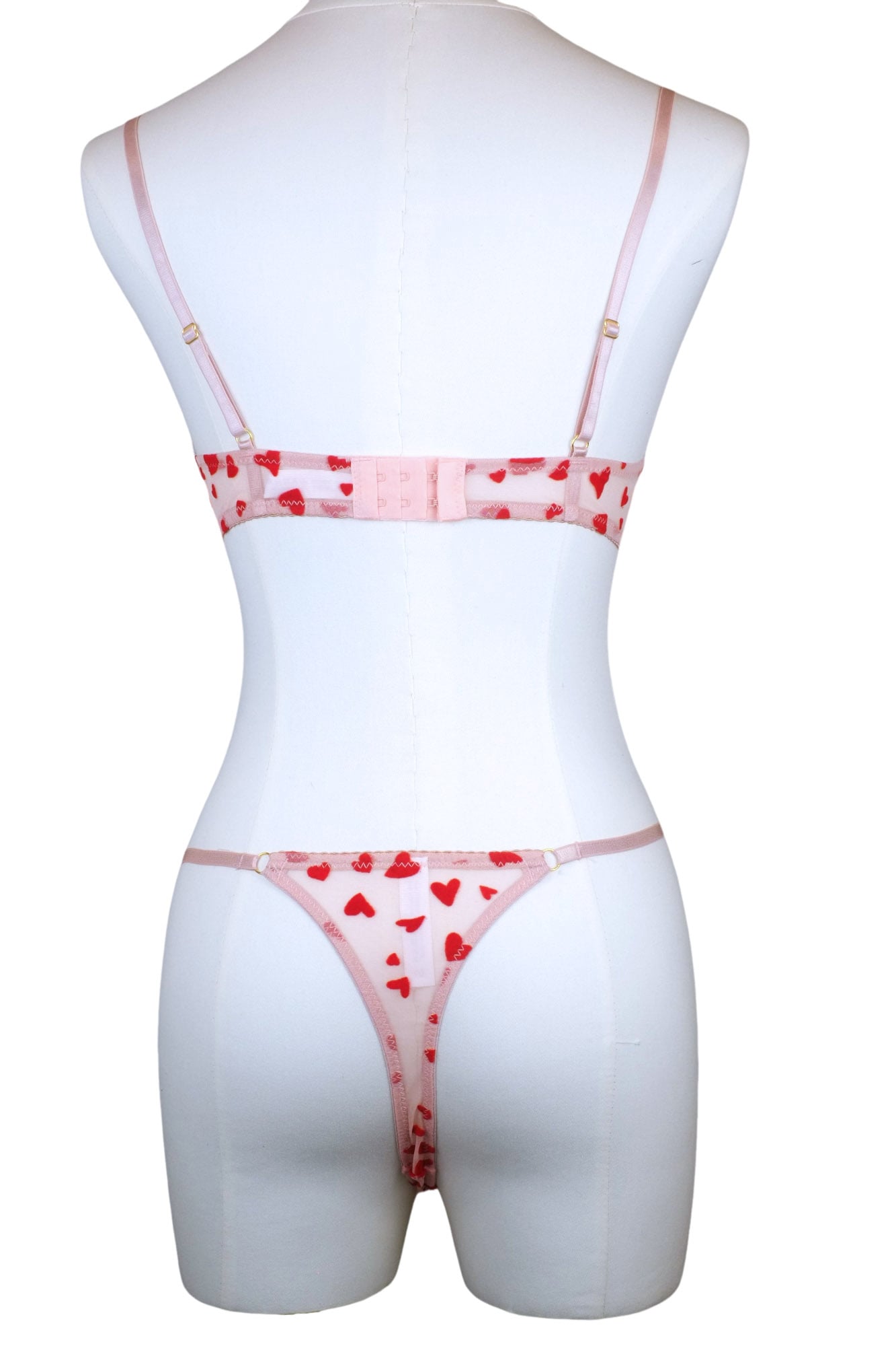 Valentine’s Vow Pink Heart Mesh Bra & Thong Set