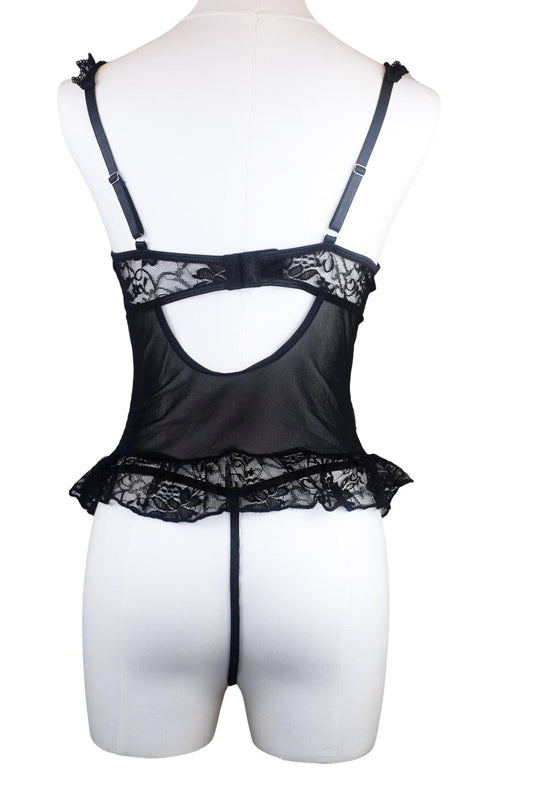 Noir Allure Lace Bustier Set with Thong & Garter for Leggings