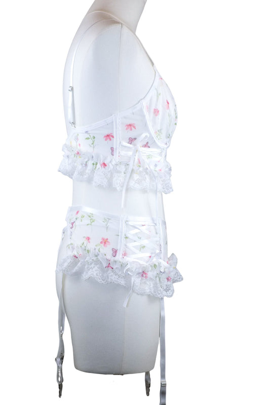 Enchanted Meadow Floral Lace Bustier Set with Thong