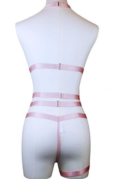 Pink Rosy Rapture Heart‑Chain Lingerie Harness Garter Set + Thong