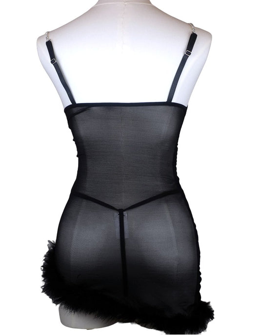 Midnight Mirage Asymmetrical Mesh Dress with Thong