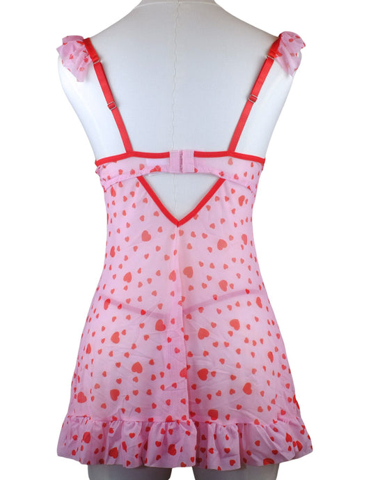 Sweetheart Serenade Pink Heart Mesh Mini Dress + Thong