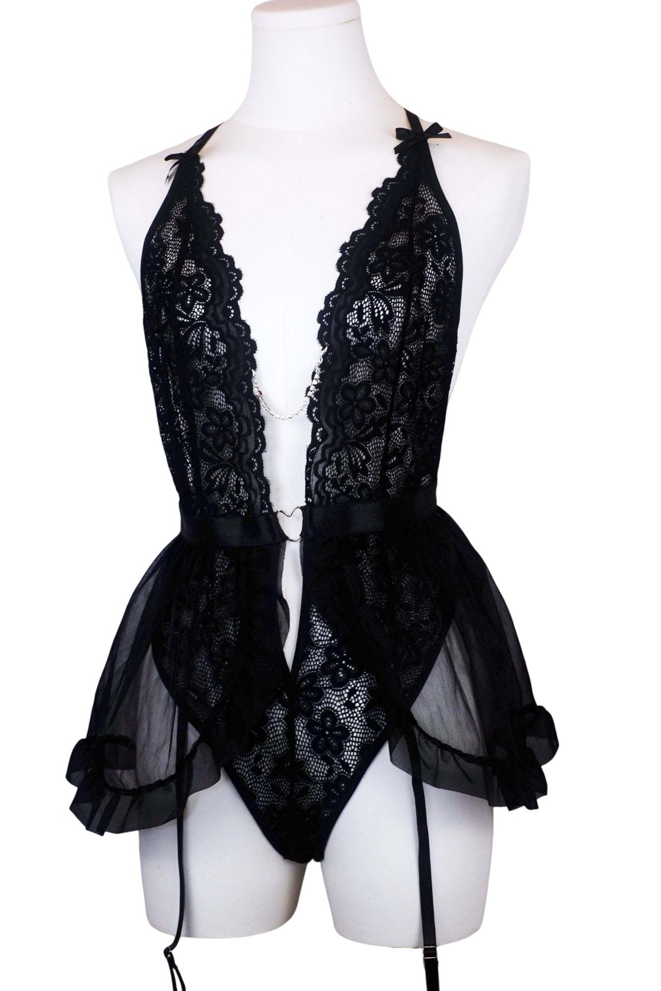 Midnight Enchantress Lace Bodysuit Garter Straps