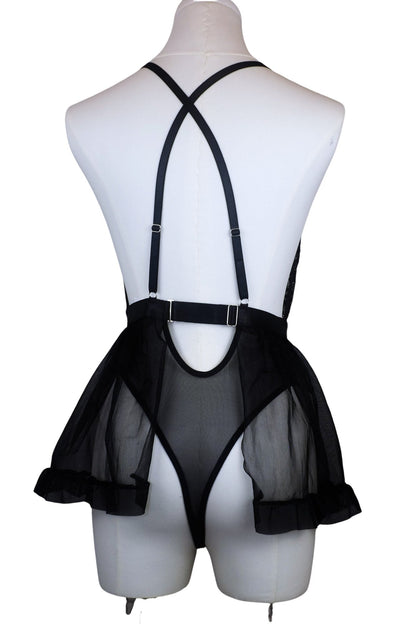 Midnight Enchantress Lace Bodysuit Garter Straps