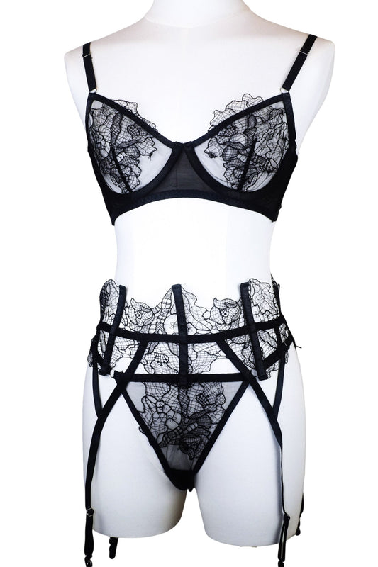 Midnight Lace Serenade Garter Set with Thong & Legging-Ready Details
