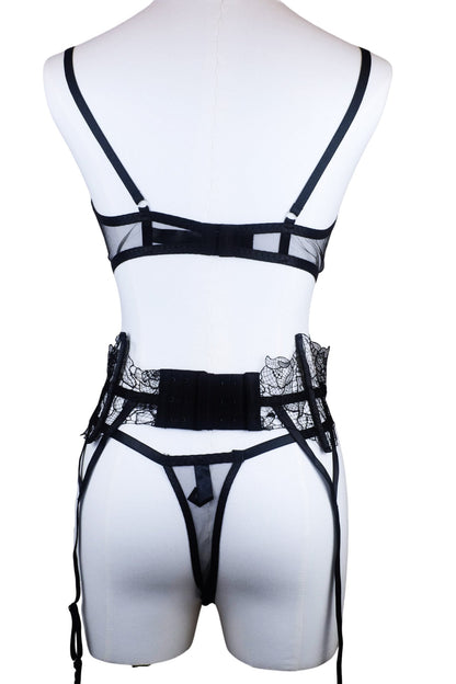 Midnight Lace Serenade Garter Set with Thong & Legging-Ready Details