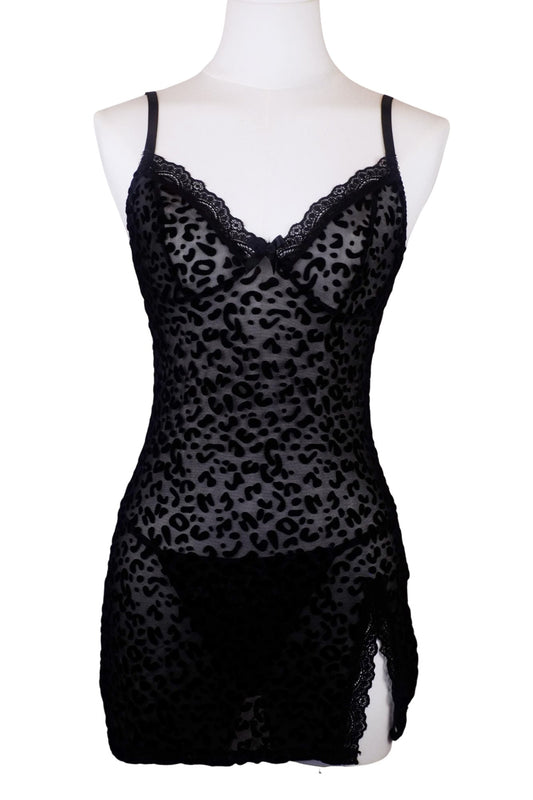 Wild Whispers Leopard Sheer Slip Dress + Thong
