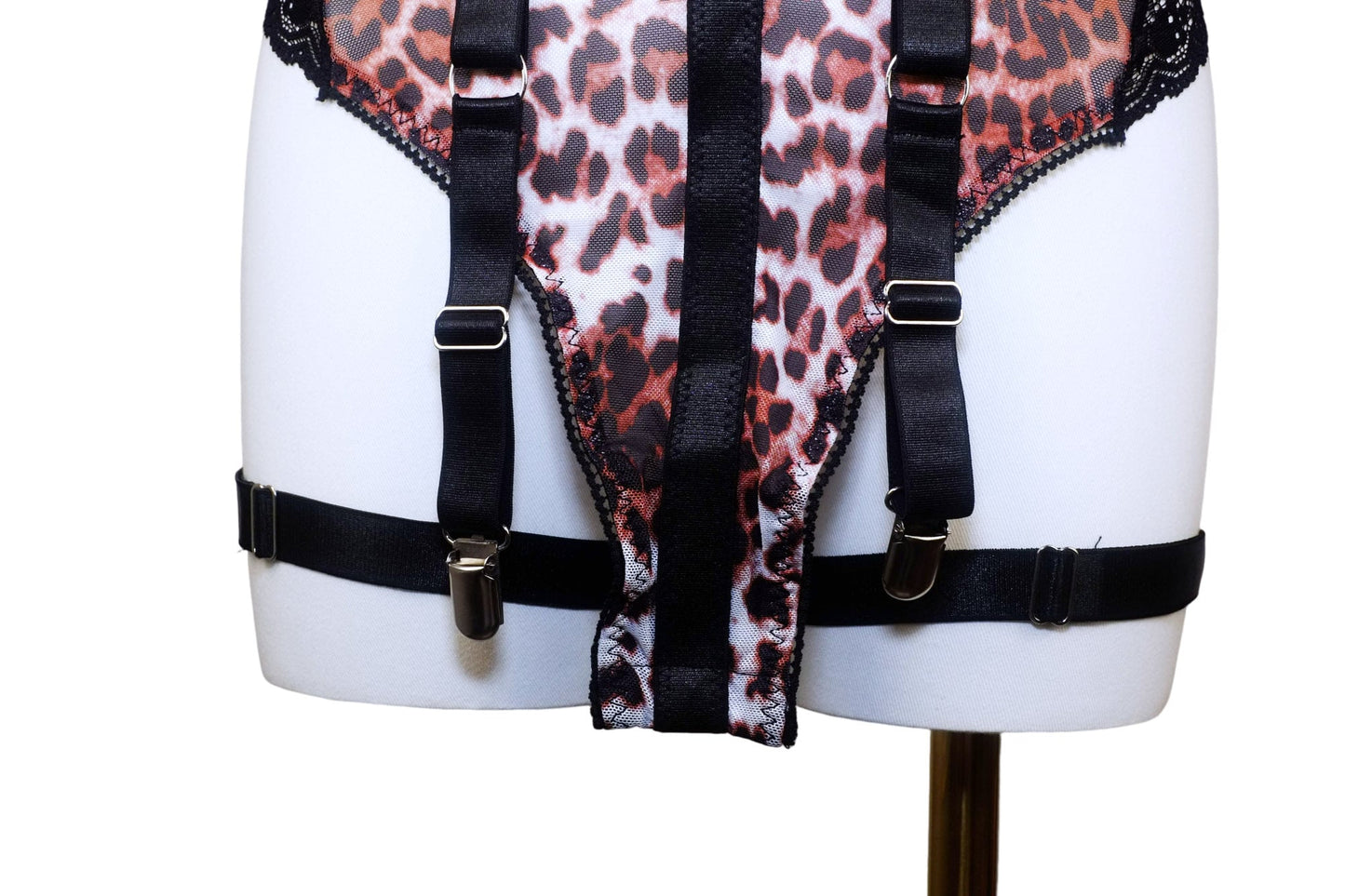 Wild Catwalk Leopard Lace Bodysuit with Strappy Garter Details