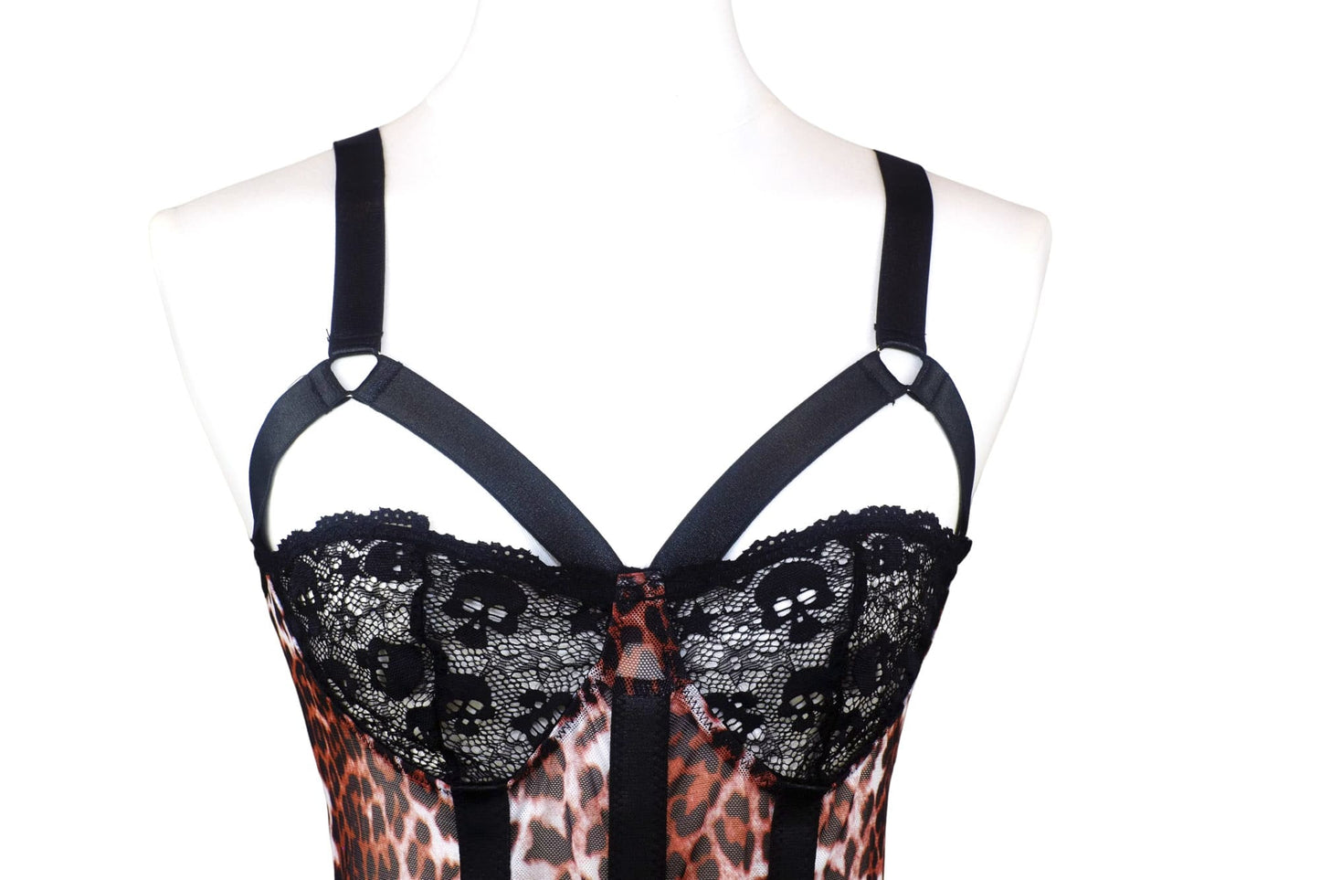Wild Catwalk Leopard Lace Bodysuit with Strappy Garter Details