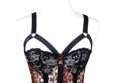 Wild Catwalk Leopard Lace Bodysuit with Strappy Garter Details