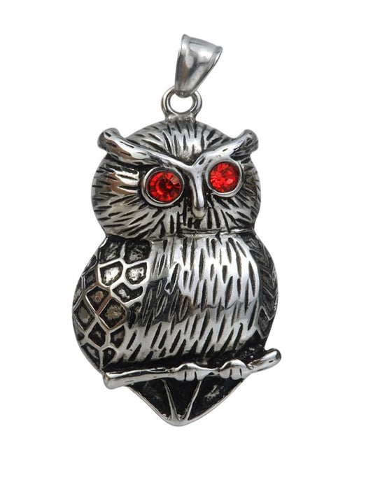 Vintage Style Owl Pendant with Red Gemstone Eyes